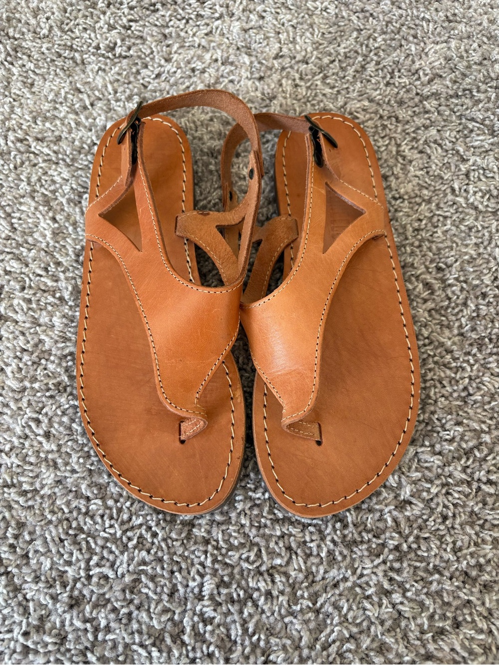 Greece Brown Leather Flip Flop Sandals ｜sz37